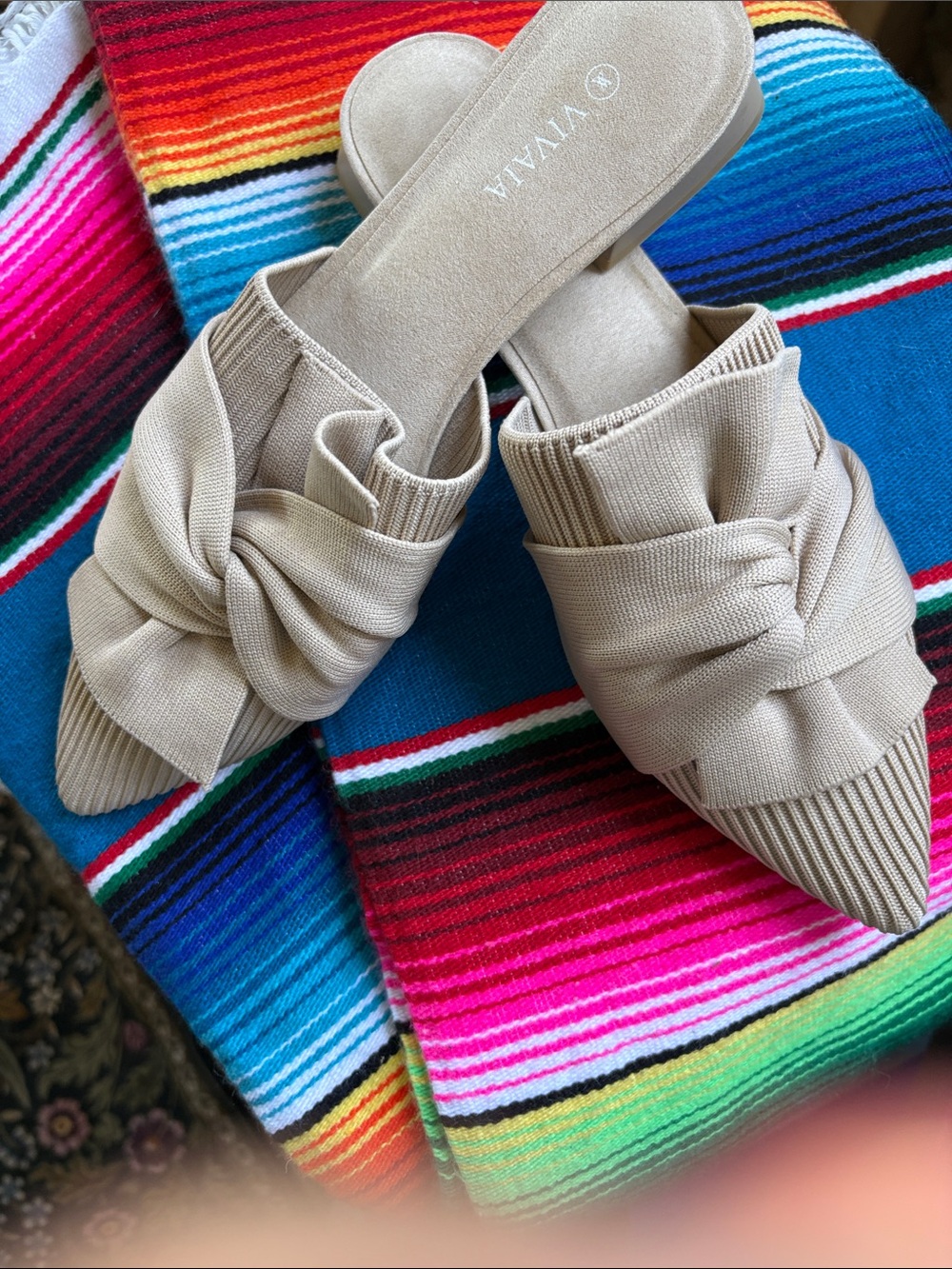 Vizzano Beige Knotted Pointed-Toe Slip-On Mules